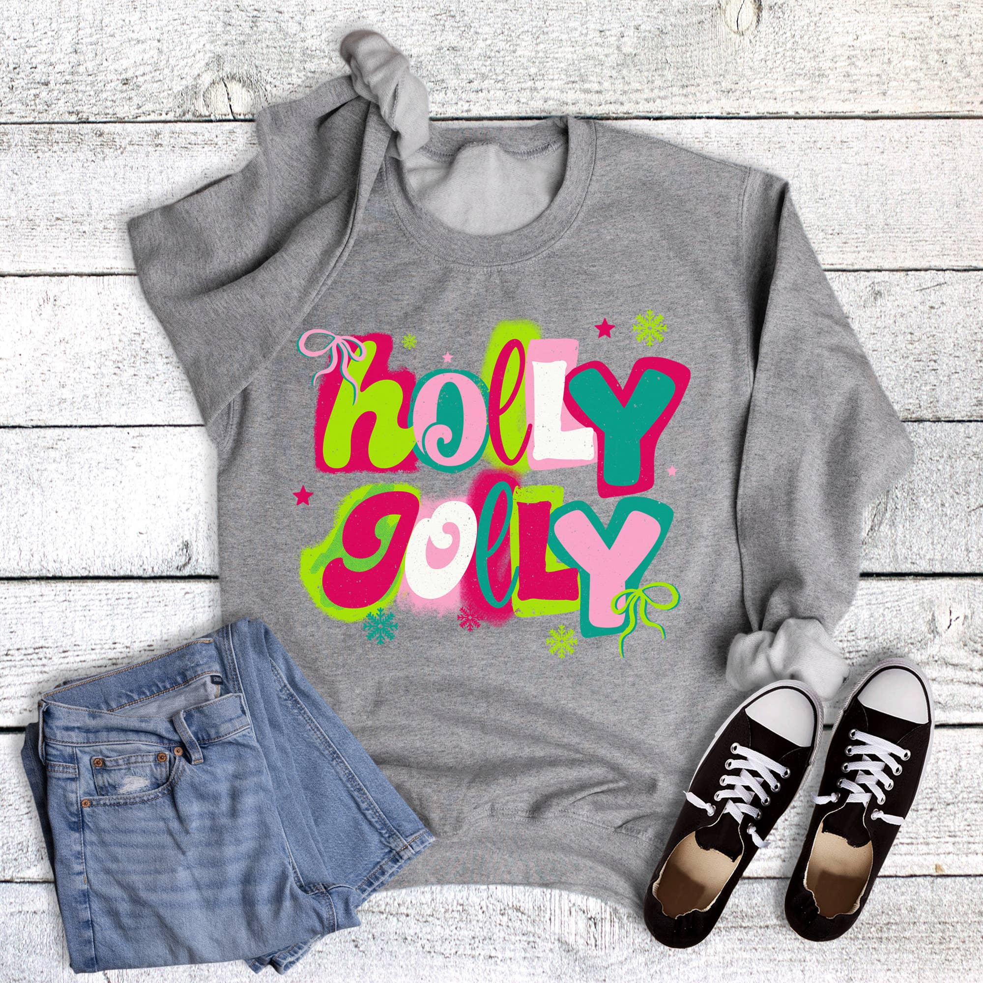 Christmas Holly Jolly with Snowflakes - Adult & Kids T-Shirts, Sweatshirts & Hoodies apparel design preview 1
