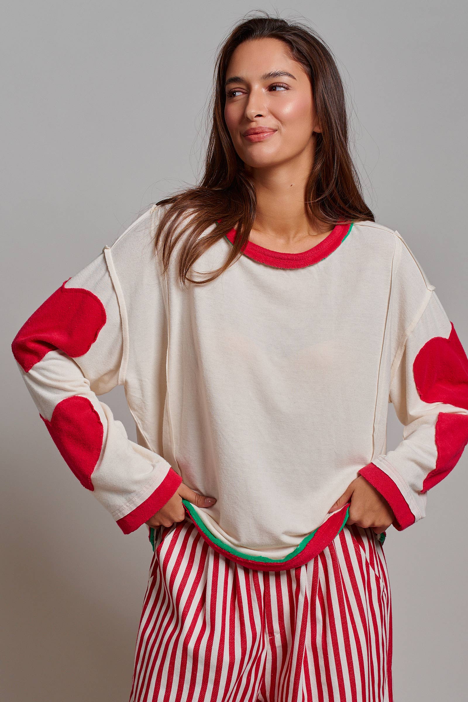 Graphic Patch Contrast Trim Lounge Top - Adult & Kids T-Shirts, Sweatshirts & Hoodies apparel design preview 1