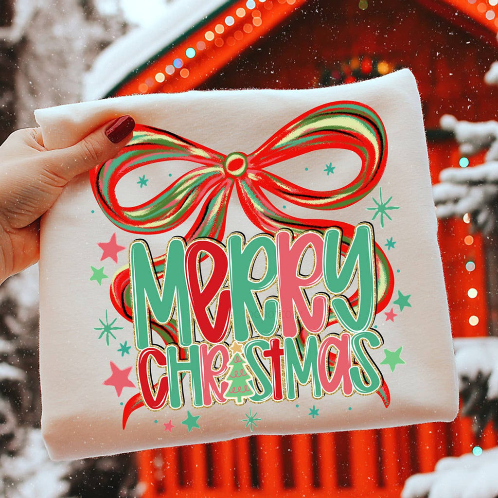 Merry Christmas Bow - Adult & Kids T-Shirts, Sweatshirts & Hoodies apparel design preview 1
