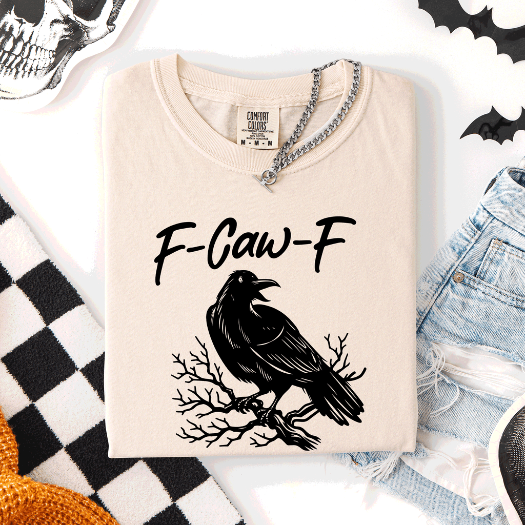 F Caw Raven, Crow, Funny, Trending,Halloween Goth - Adult & Kids T-Shirts, Sweatshirts & Hoodies apparel design preview 1