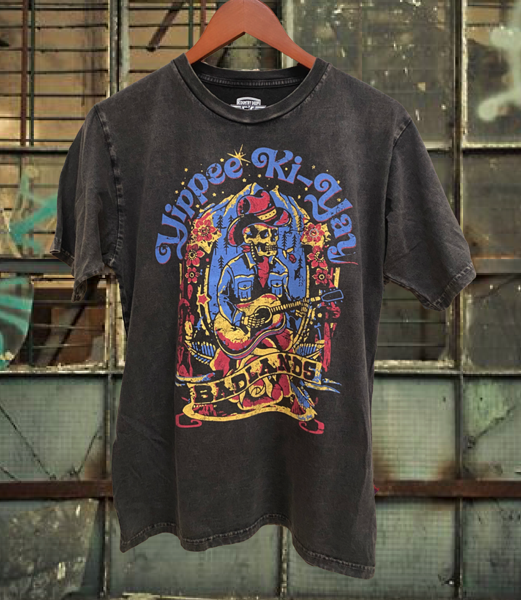 Yippee Ki Yay Badlands Acid Wash Relaxed - Adult & Kids T-Shirts, Sweatshirts & Hoodies apparel design preview 1