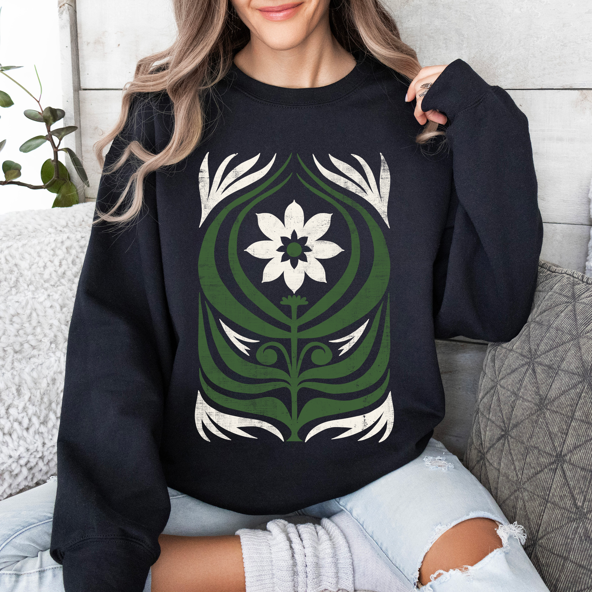 White Daisy Floral, Vintage Boho, Nature - Adult & Kids T-Shirts, Sweatshirts & Hoodies apparel design preview 1