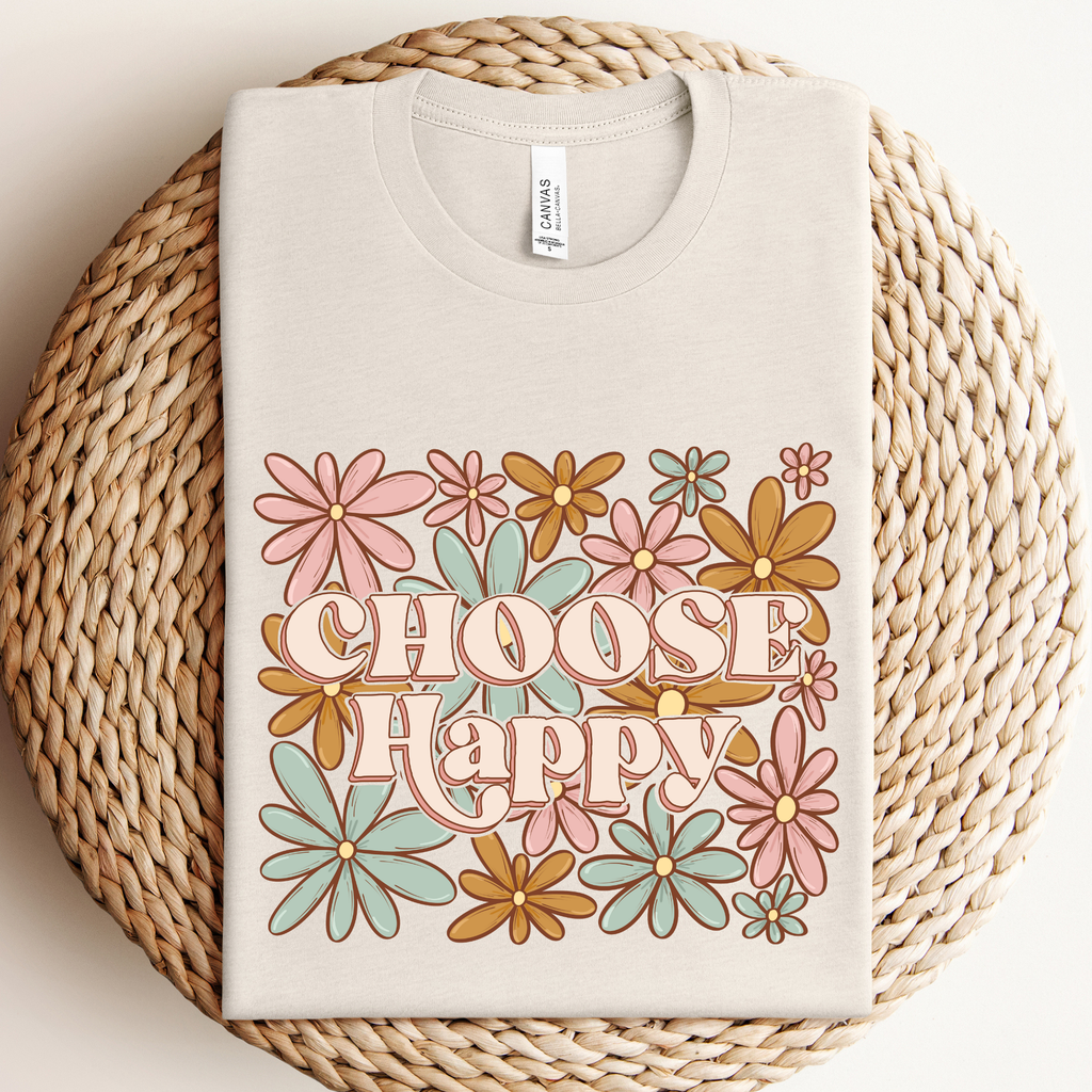 Choose Happy Floral Graphic - Adult & Kids T-Shirts, Sweatshirts & Hoodies apparel design preview 1