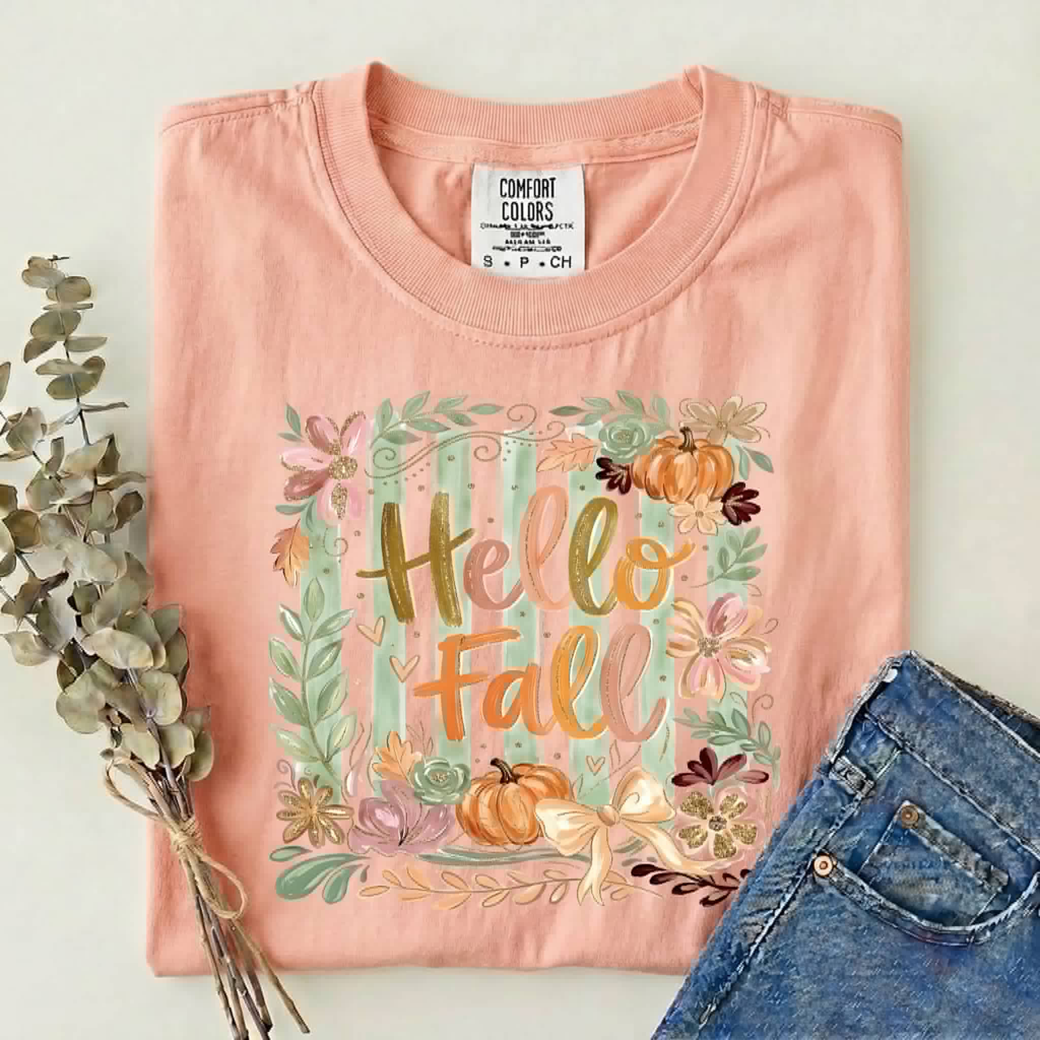 Hello Fall Pumpkin Collage Comfort Colors Peach - Adult & Kids T-Shirts, Sweatshirts & Hoodies apparel design preview 1