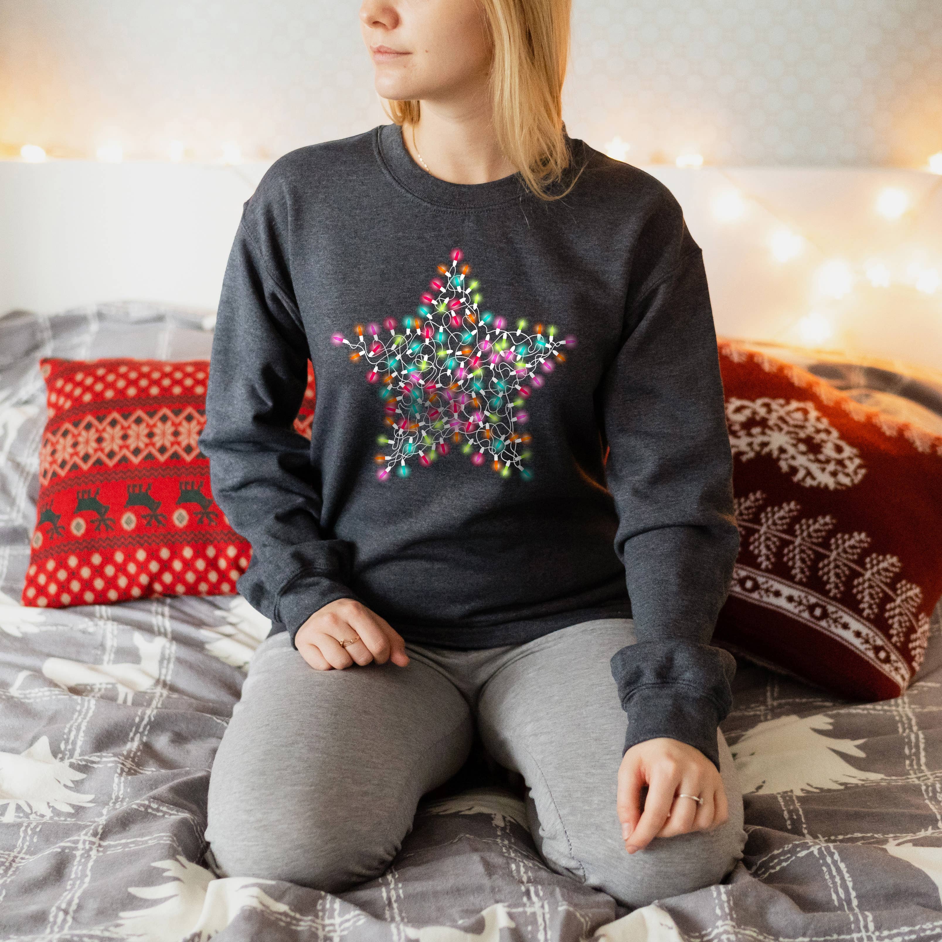Star Lights Crewneck Christmas Sizes S-2XL - Adult & Kids T-Shirts, Sweatshirts & Hoodies apparel design preview 1