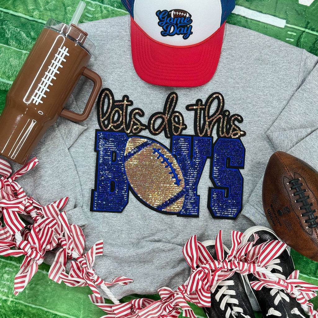 Let's Do This Boys Royal/Gold Sequin Patch Sport Grey - Adult & Kids T-Shirts, Sweatshirts & Hoodies apparel design preview 1