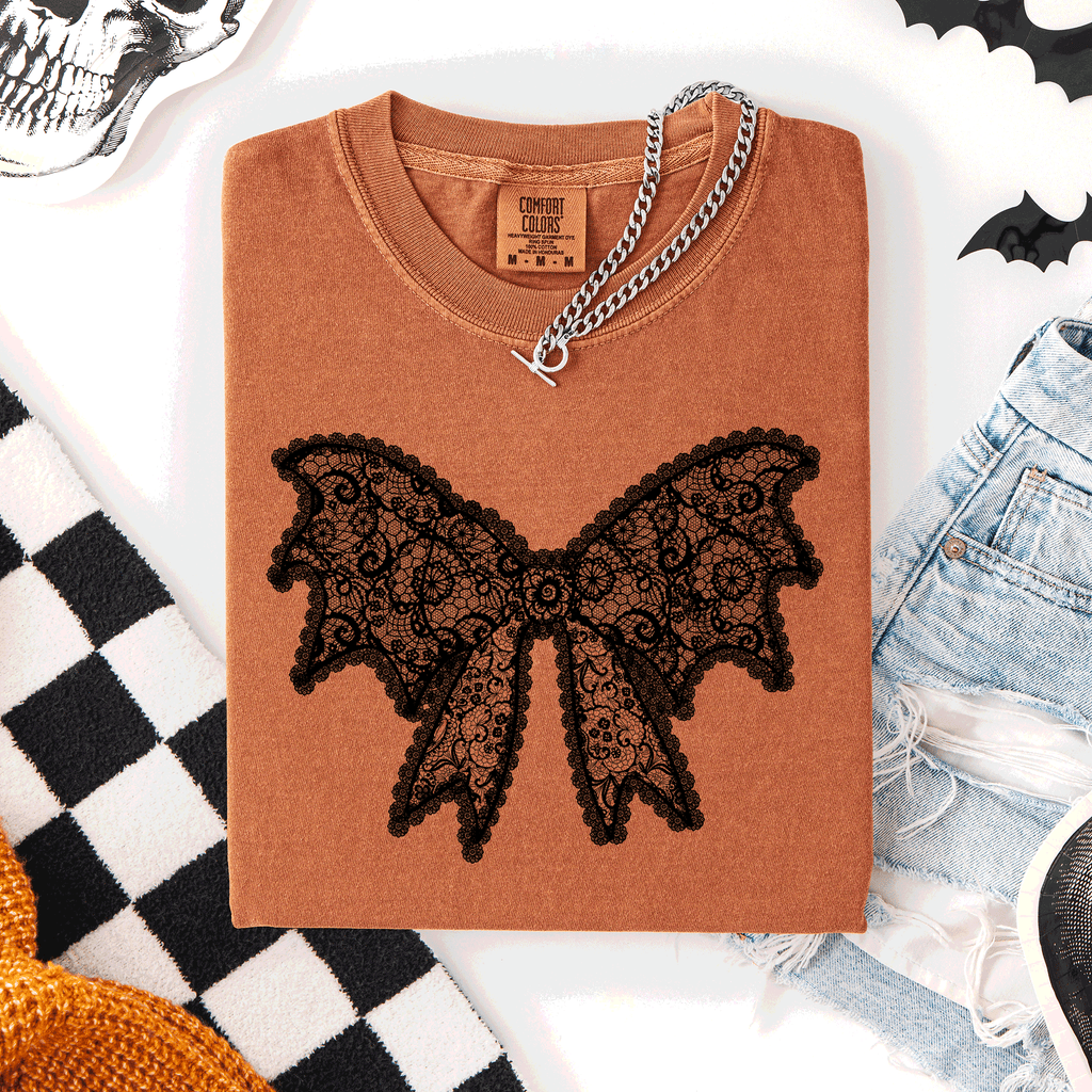 Lace Bow, Halloween, Goth, Faux Ribbon - Adult & Kids T-Shirts, Sweatshirts & Hoodies apparel design preview 1