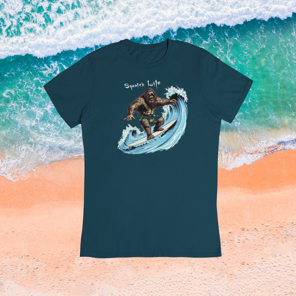 Squatch Life Navy Blue Surfing Bigfoot - Adult & Kids T-Shirts, Sweatshirts & Hoodies apparel design preview 1