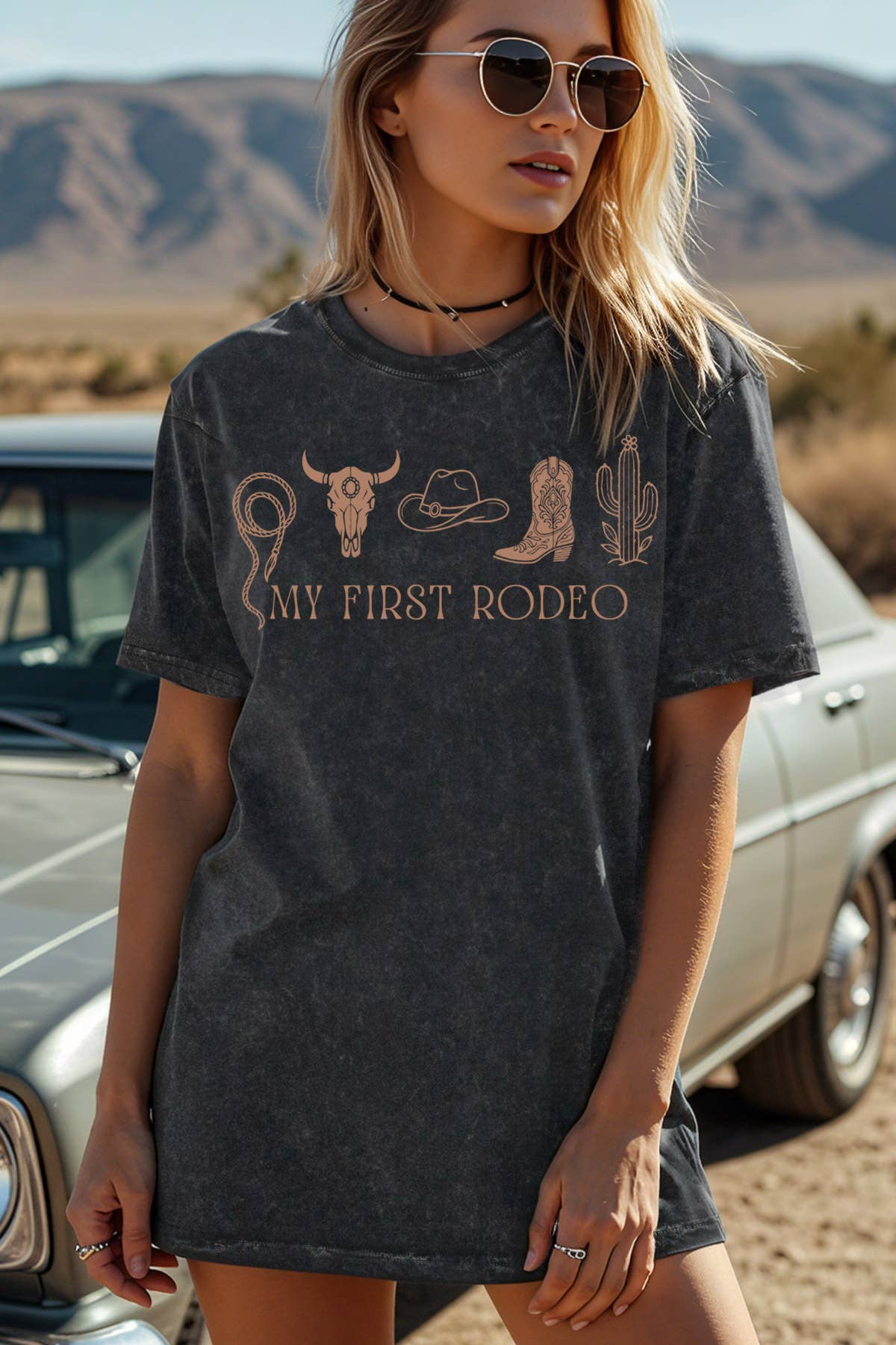 Women Rodeo Graphic Print Mineral Wash Loose Top - Adult & Kids T-Shirts, Sweatshirts & Hoodies apparel design preview 1