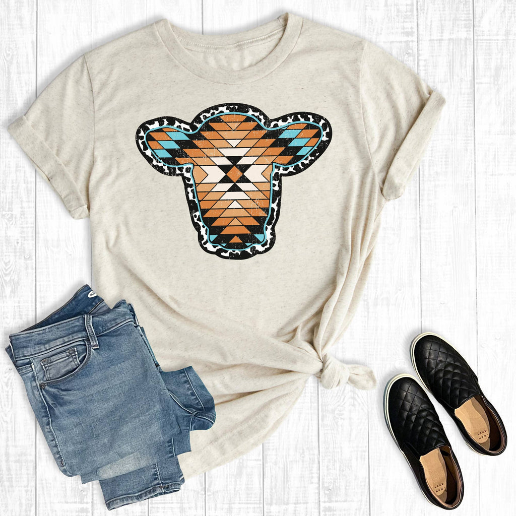 Western Aztec Cowhide Cow Head Graphic - Adult & Kids T-Shirts, Sweatshirts & Hoodies apparel design preview 1
