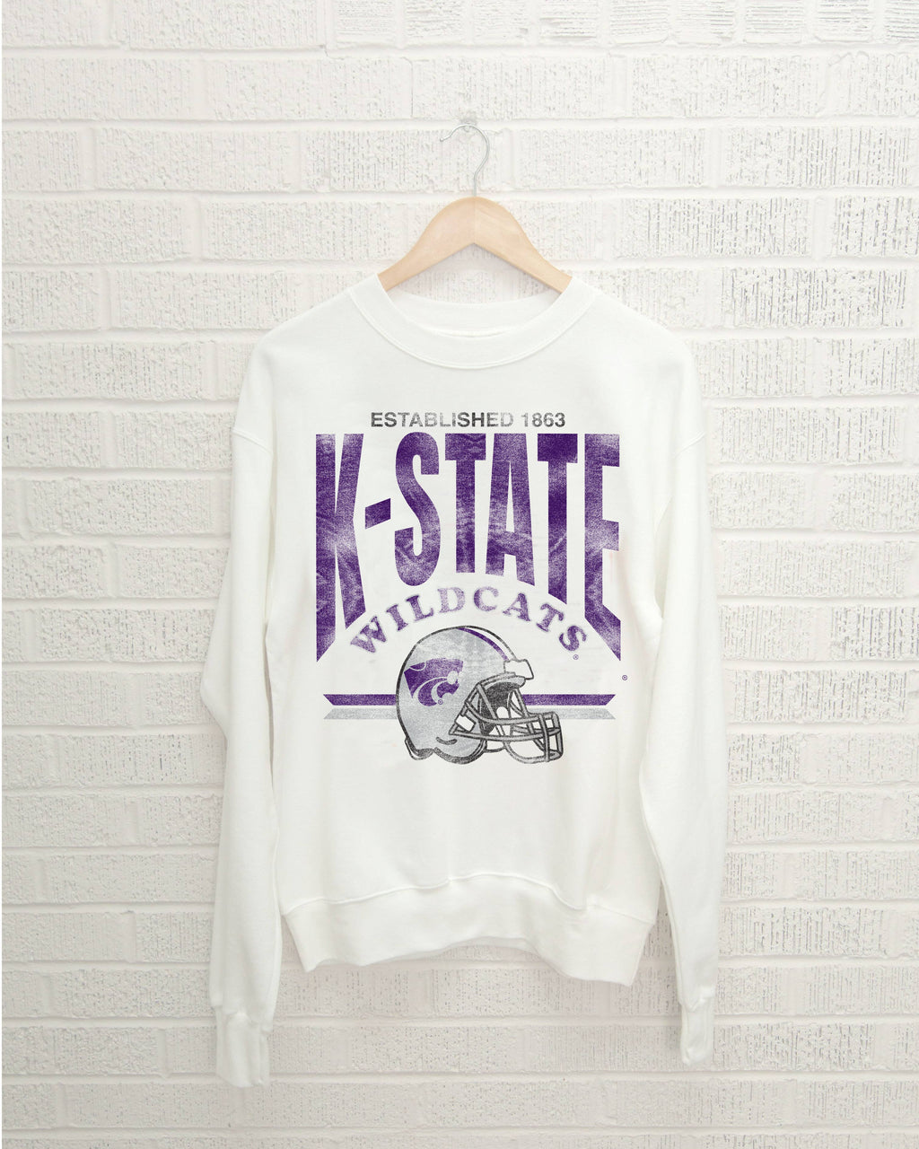 Kansas State Wildcats Est. Helmet White Thrifted - Adult & Kids T-Shirts, Sweatshirts & Hoodies apparel design preview 1