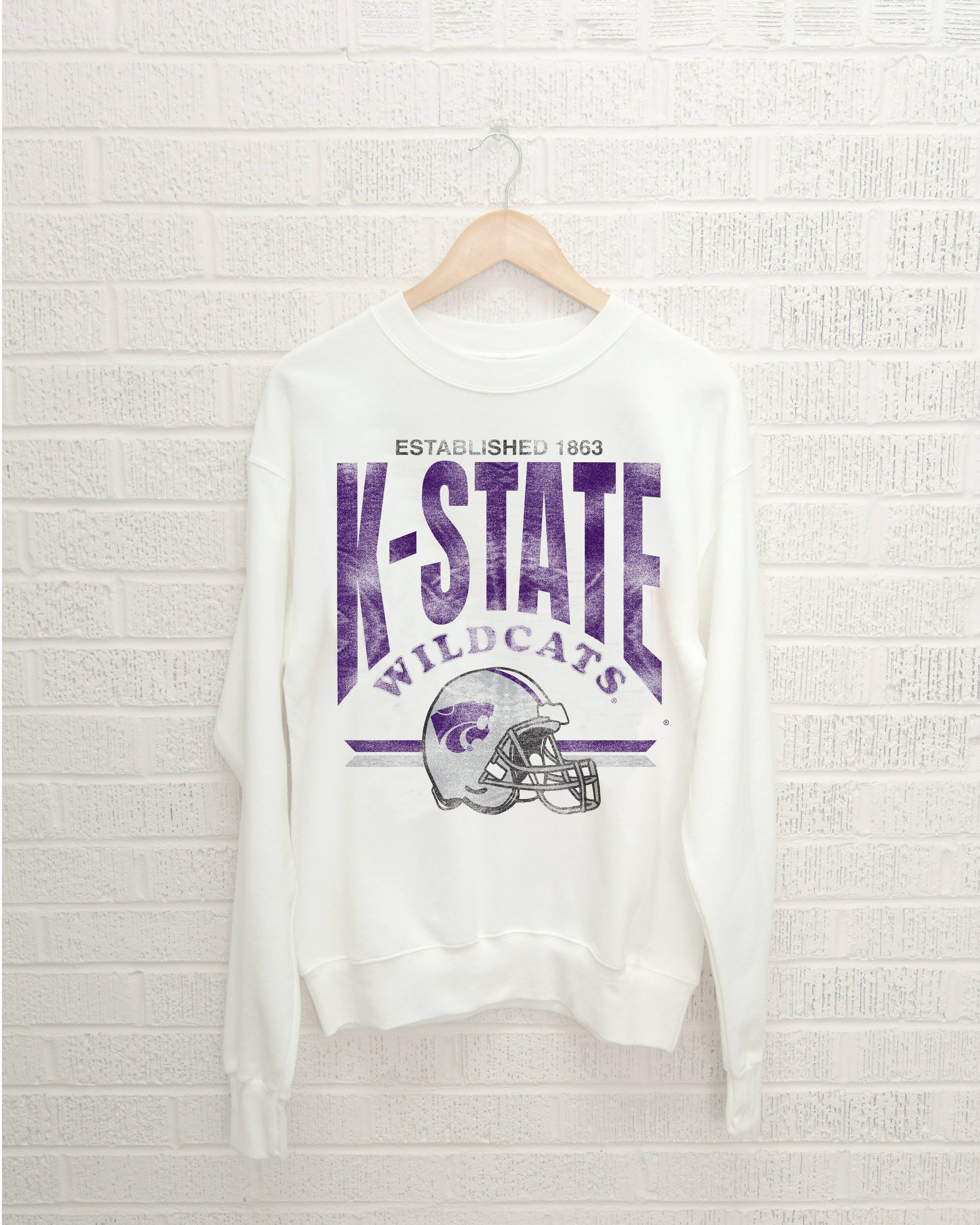 Kansas State Wildcats Est. Helmet White Thrifted - Adult & Kids T-Shirts, Sweatshirts & Hoodies apparel design preview 1