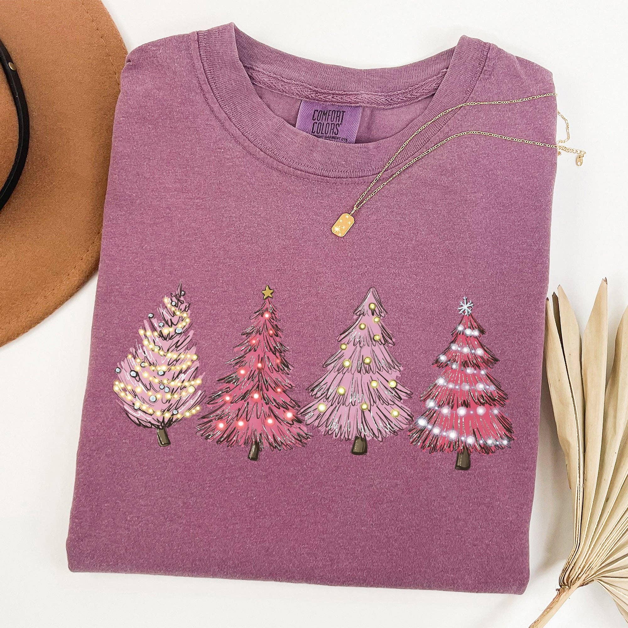 Pink Christmas Trees, Winter, Snow, Santa - Adult & Kids T-Shirts, Sweatshirts & Hoodies apparel design preview 1