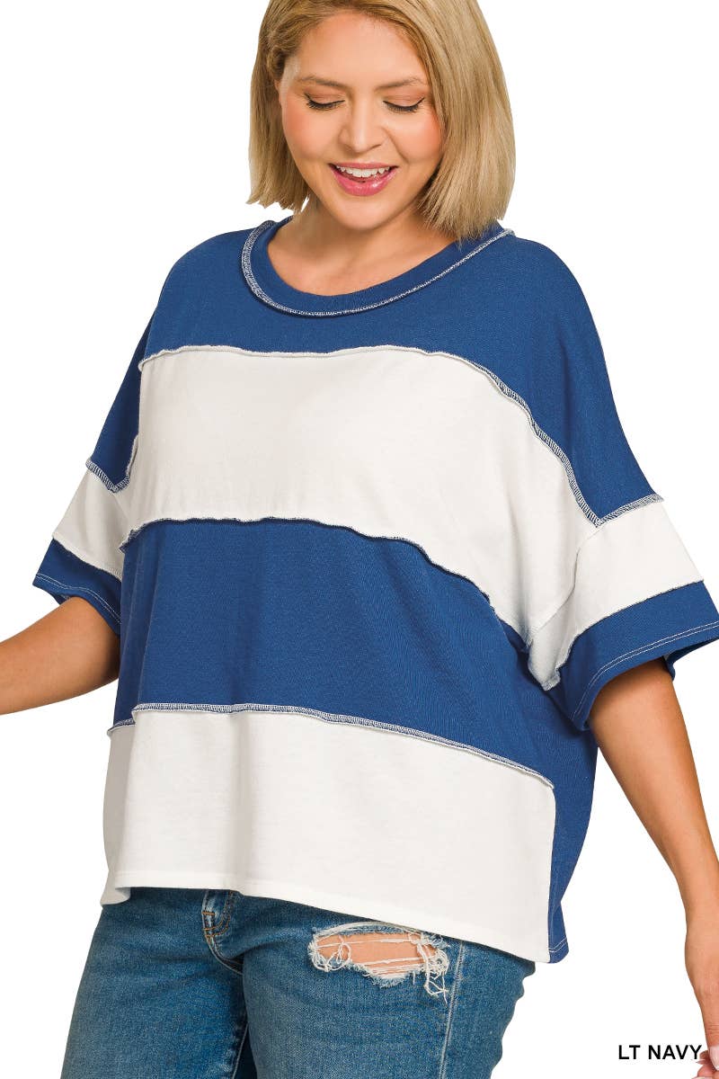 0225 Plus French Terry Color Block Exposed Seam Top - Adult & Kids T-Shirts, Sweatshirts & Hoodies apparel design preview 1
