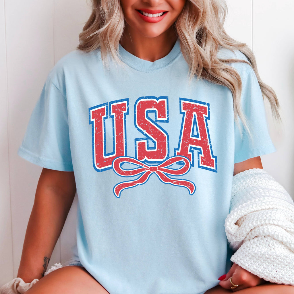 USA Coquette Bow July 4th Graphic Comfort Color - Adult & Kids T-Shirts, Sweatshirts & Hoodies apparel design preview 1