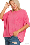 .1212 Plus Washed Ribbed Cuffed Sleeve Top SI-25977 - Adult & Kids T-Shirts, Sweatshirts & Hoodies apparel design preview 1