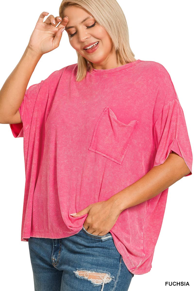 .1212 Plus Washed Ribbed Cuffed Sleeve Top SI-25977 - Adult & Kids T-Shirts, Sweatshirts & Hoodies apparel design preview 1