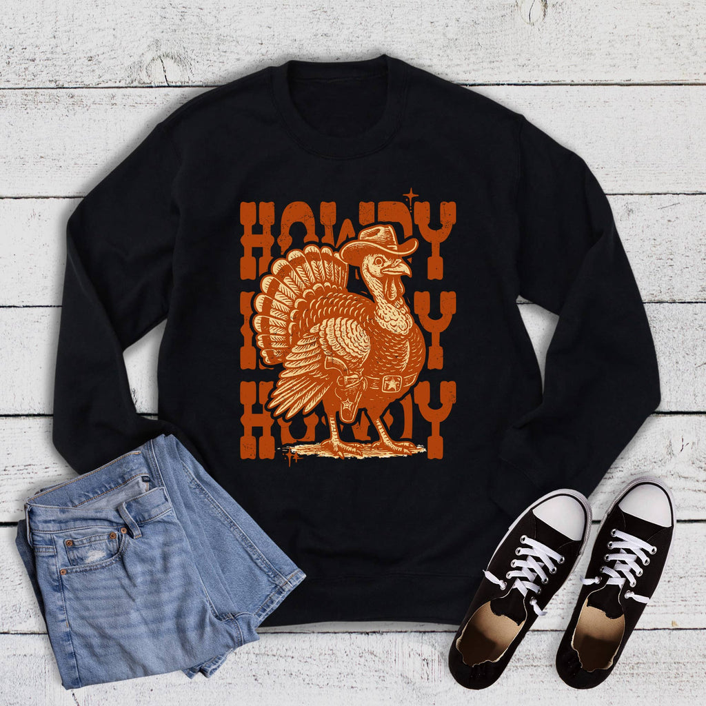 Western Fall Howdy Turkey - Adult & Kids T-Shirts, Sweatshirts & Hoodies apparel design preview 1