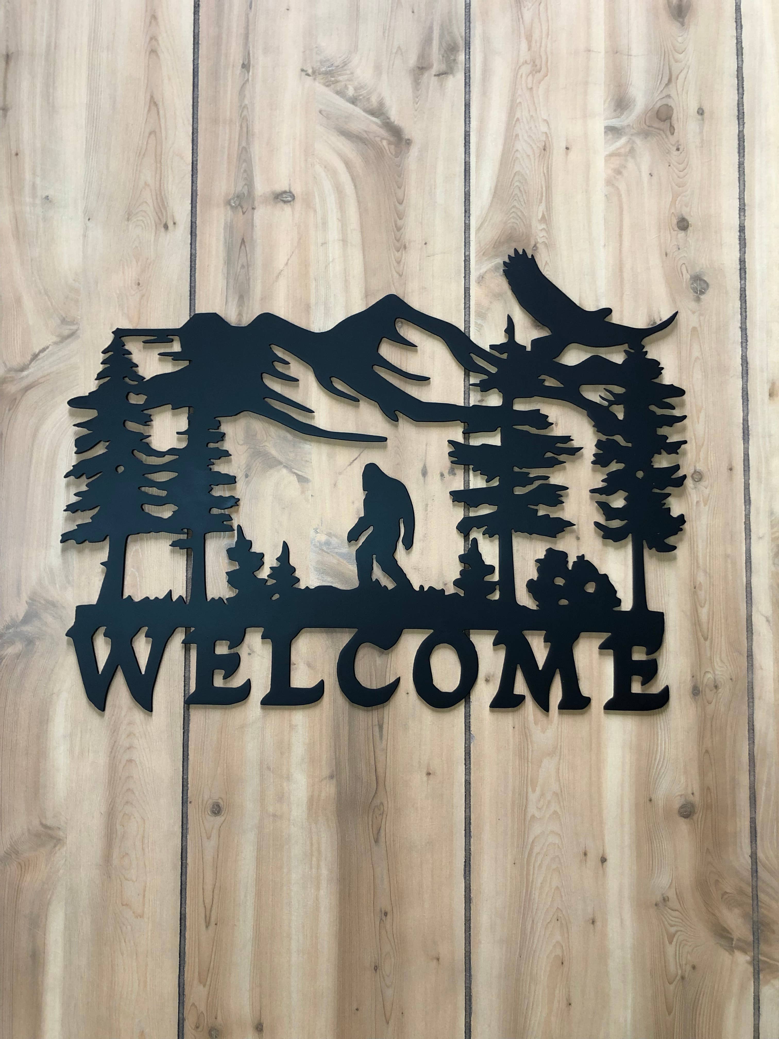 Bigfoot Welcome Sign - Adult & Kids T-Shirts, Sweatshirts & Hoodies apparel design preview 1