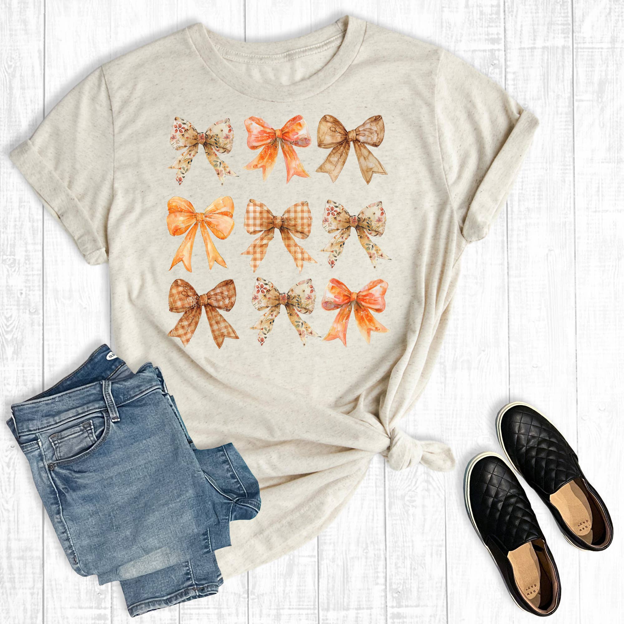 Retro Fall Coquette Pumpkin Bows Graphic - Adult & Kids T-Shirts, Sweatshirts & Hoodies apparel design preview 1