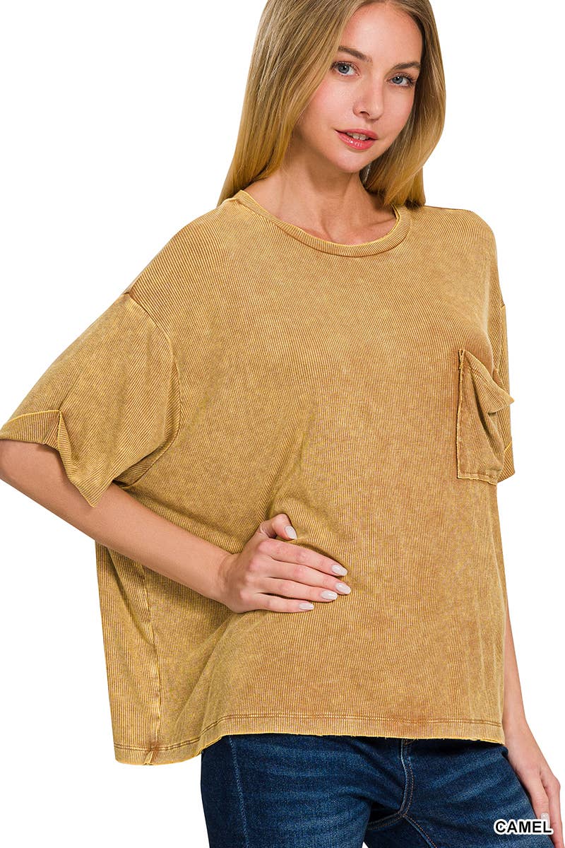 SI-25952 Washed Ribbed Cuffed Sleeve Top - Adult & Kids T-Shirts, Sweatshirts & Hoodies apparel design preview 1