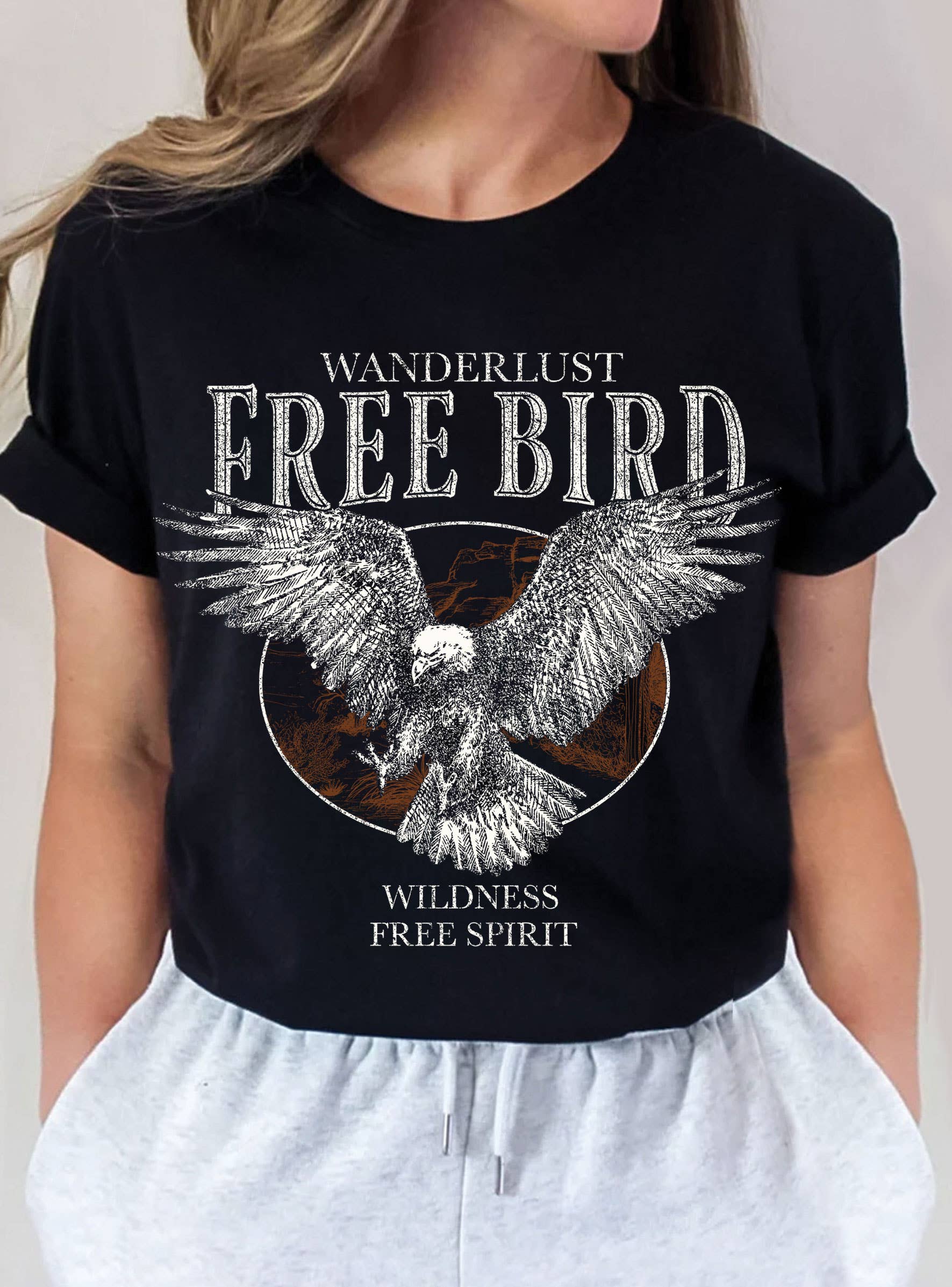 Free Bird Eagle Wanderlust Graphic - Adult & Kids T-Shirts, Sweatshirts & Hoodies apparel design preview 1