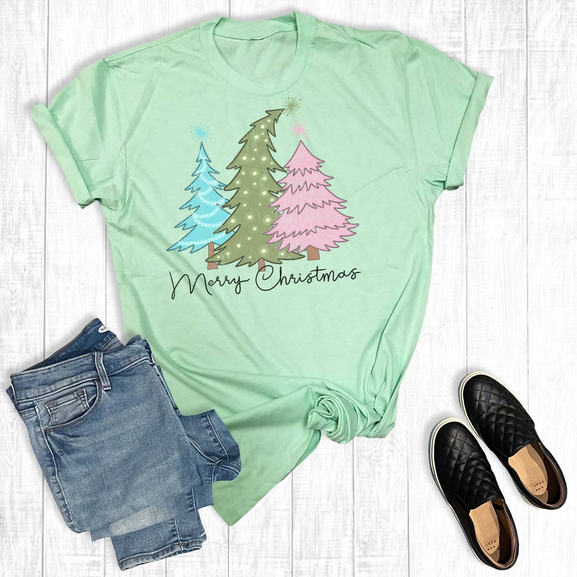 Pastel Christmas Trees Graphic - Adult & Kids T-Shirts, Sweatshirts & Hoodies apparel design preview 1