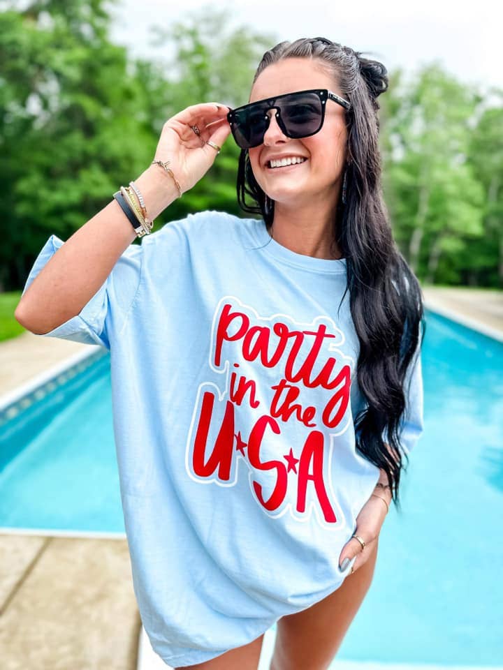 Party in the USA Double Puff-Glitter Combo - Adult & Kids T-Shirts, Sweatshirts & Hoodies apparel design preview 1