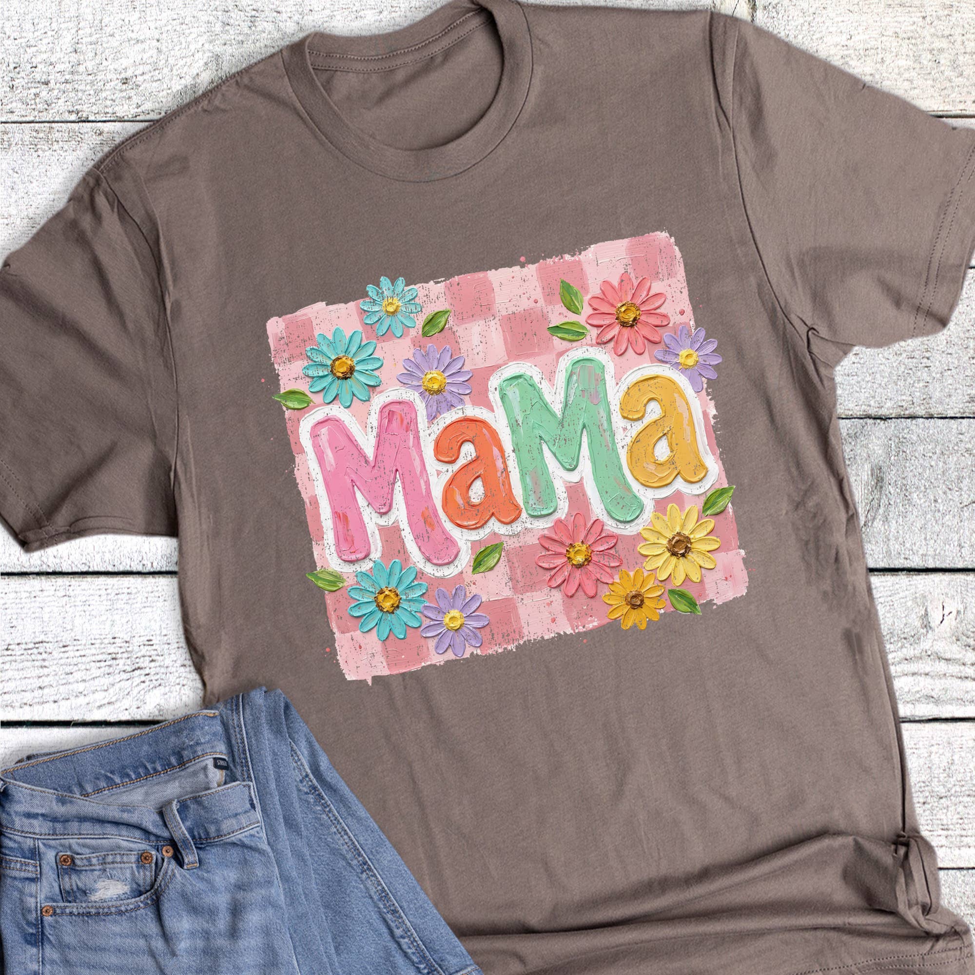 Mama Boho Floral Check Graphic - Adult & Kids T-Shirts, Sweatshirts & Hoodies apparel design preview 1