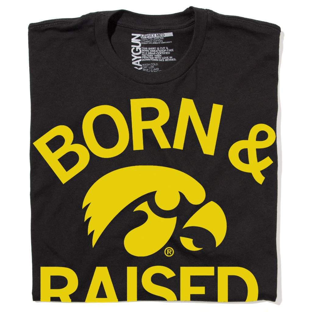 Hawkeyes Born Raised Black - Adult & Kids T-Shirts, Sweatshirts & Hoodies apparel design preview 1