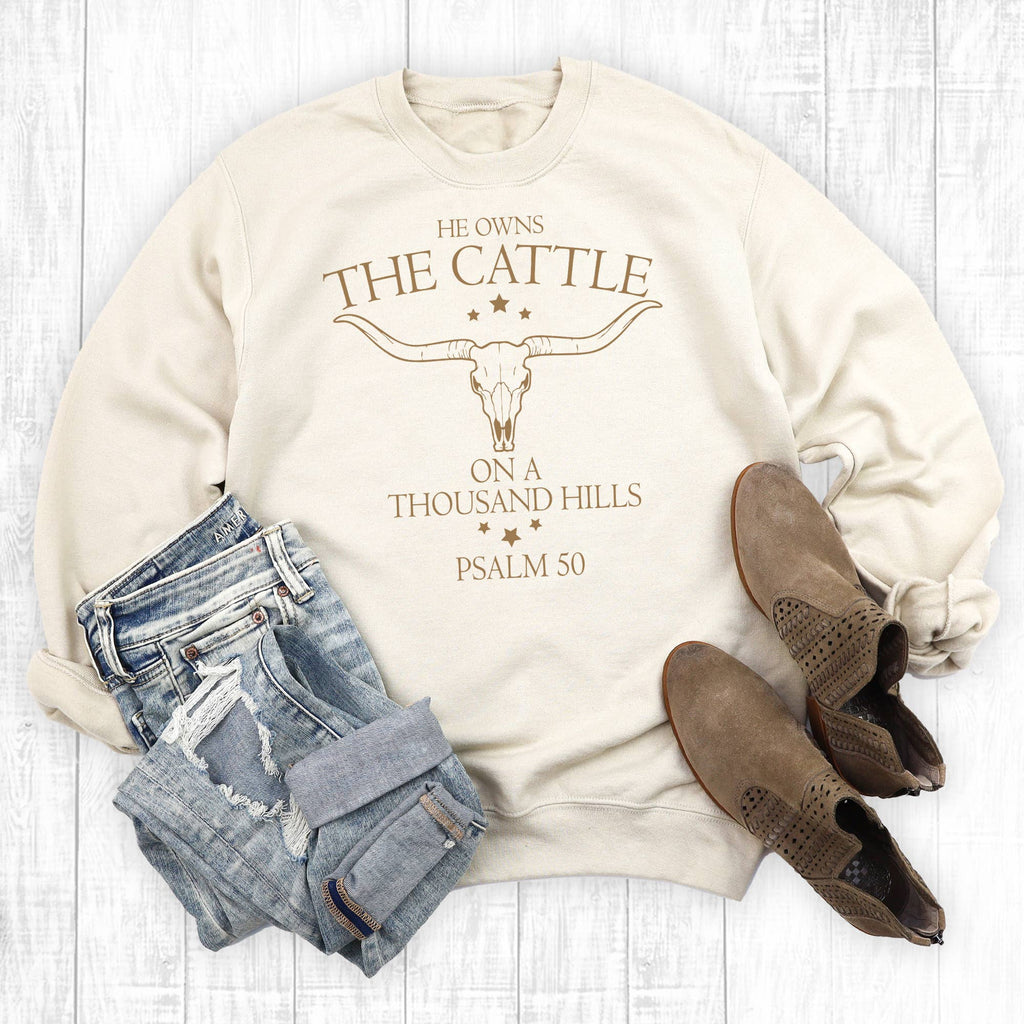 Western Faith He Owns the Cattle - Adult & Kids T-Shirts, Sweatshirts & Hoodies apparel design preview 1