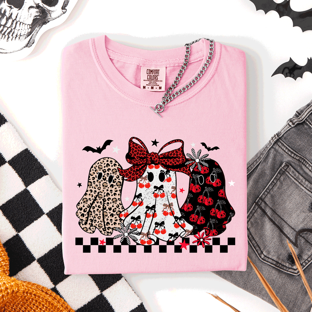 Retro Halloween Ghosts, Checkered, Pattern - Adult & Kids T-Shirts, Sweatshirts & Hoodies apparel design preview 1