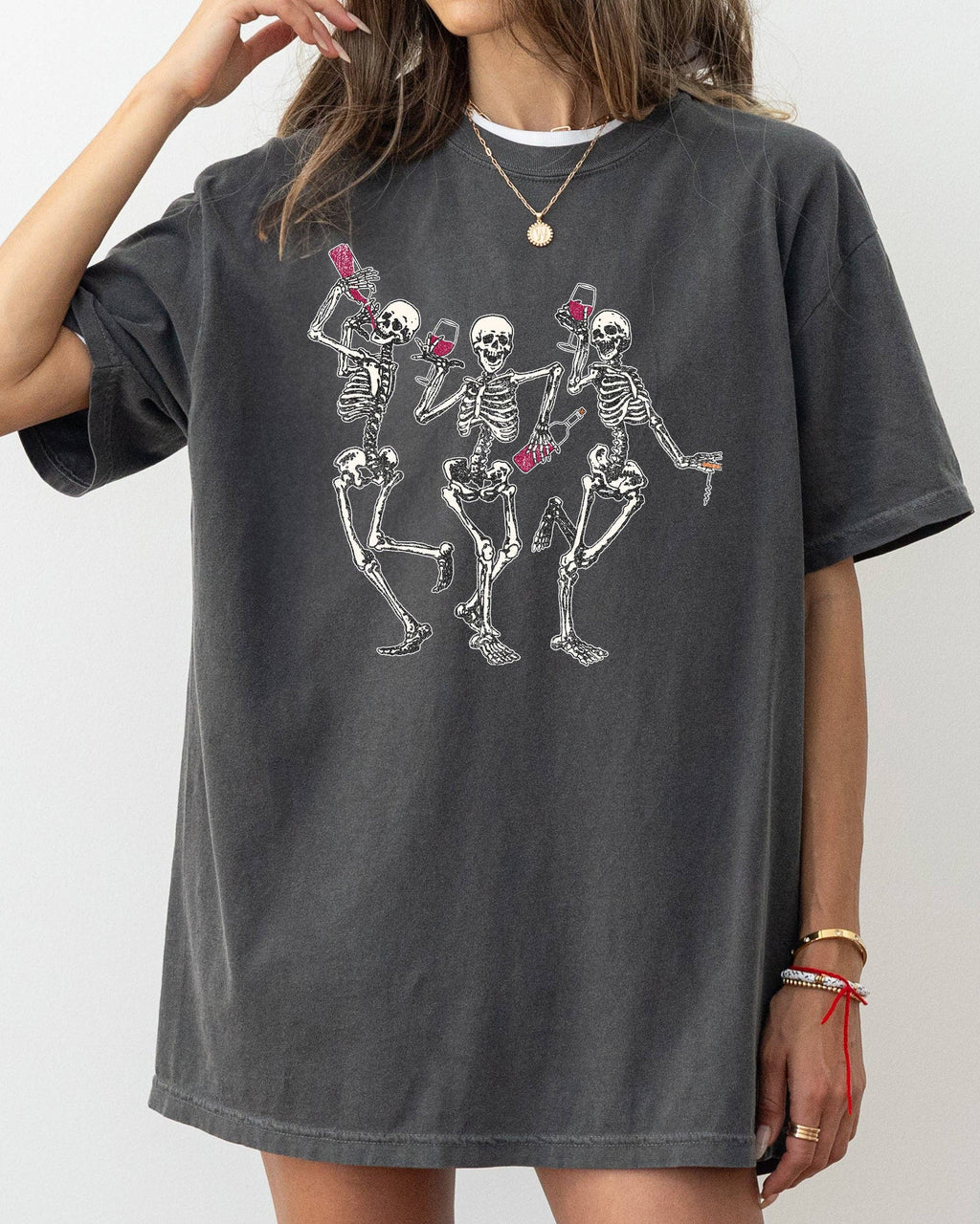 Dancing Skeletons, Wine, Funny, Ghost, Halloween - Adult & Kids T-Shirts, Sweatshirts & Hoodies apparel design preview 1