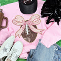 Sequin Football with Pink Bow Patch Light - Adult & Kids T-Shirts, Sweatshirts & Hoodies apparel design preview 1