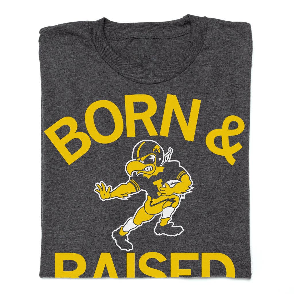 Hawkeyes Born Raised Vintage Charcoal - Adult & Kids T-Shirts, Sweatshirts & Hoodies apparel design preview 1