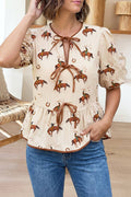 Cowboy Print Puff Sleeve Bowknot Peplum Blouse (S-Xl) - Adult & Kids T-Shirts, Sweatshirts & Hoodies apparel design preview 1