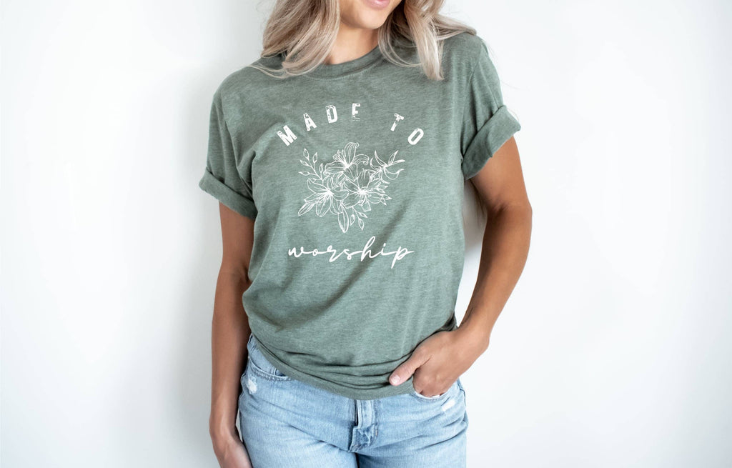 Made To Worship Olive Boho Faith Based Graphic - Adult & Kids T-Shirts, Sweatshirts & Hoodies apparel design preview 1