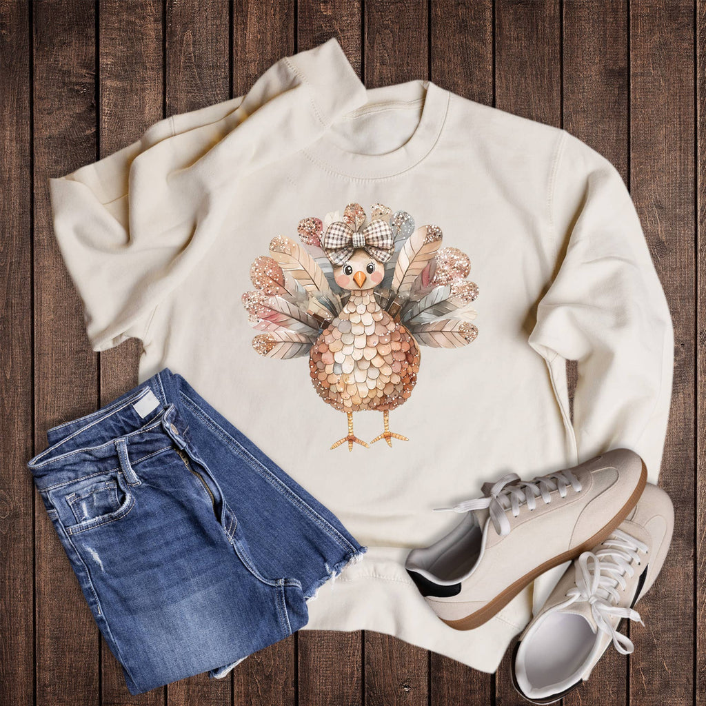 Fall Glitter Bow Turkey - Adult & Kids T-Shirts, Sweatshirts & Hoodies apparel design preview 1