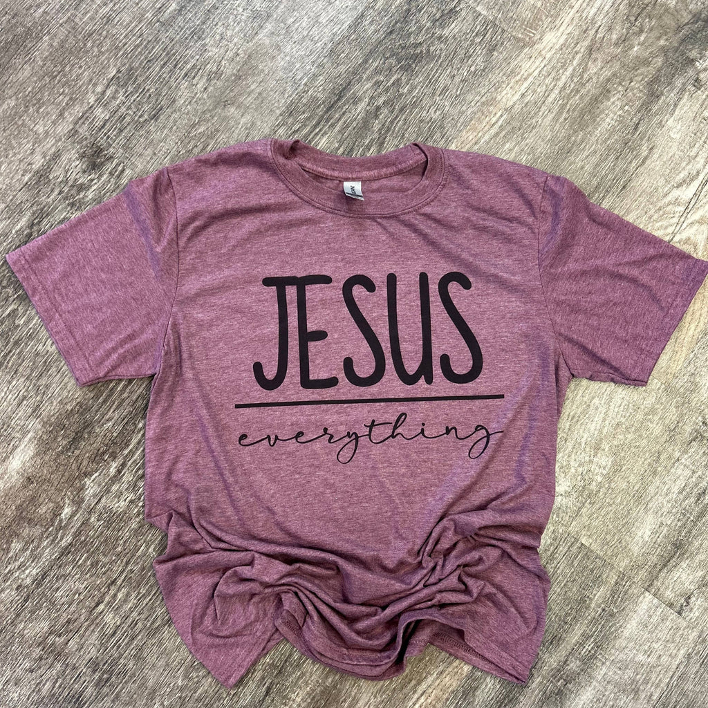 Jesus Over Everything Heather Maroon - Adult & Kids T-Shirts, Sweatshirts & Hoodies apparel design preview 1