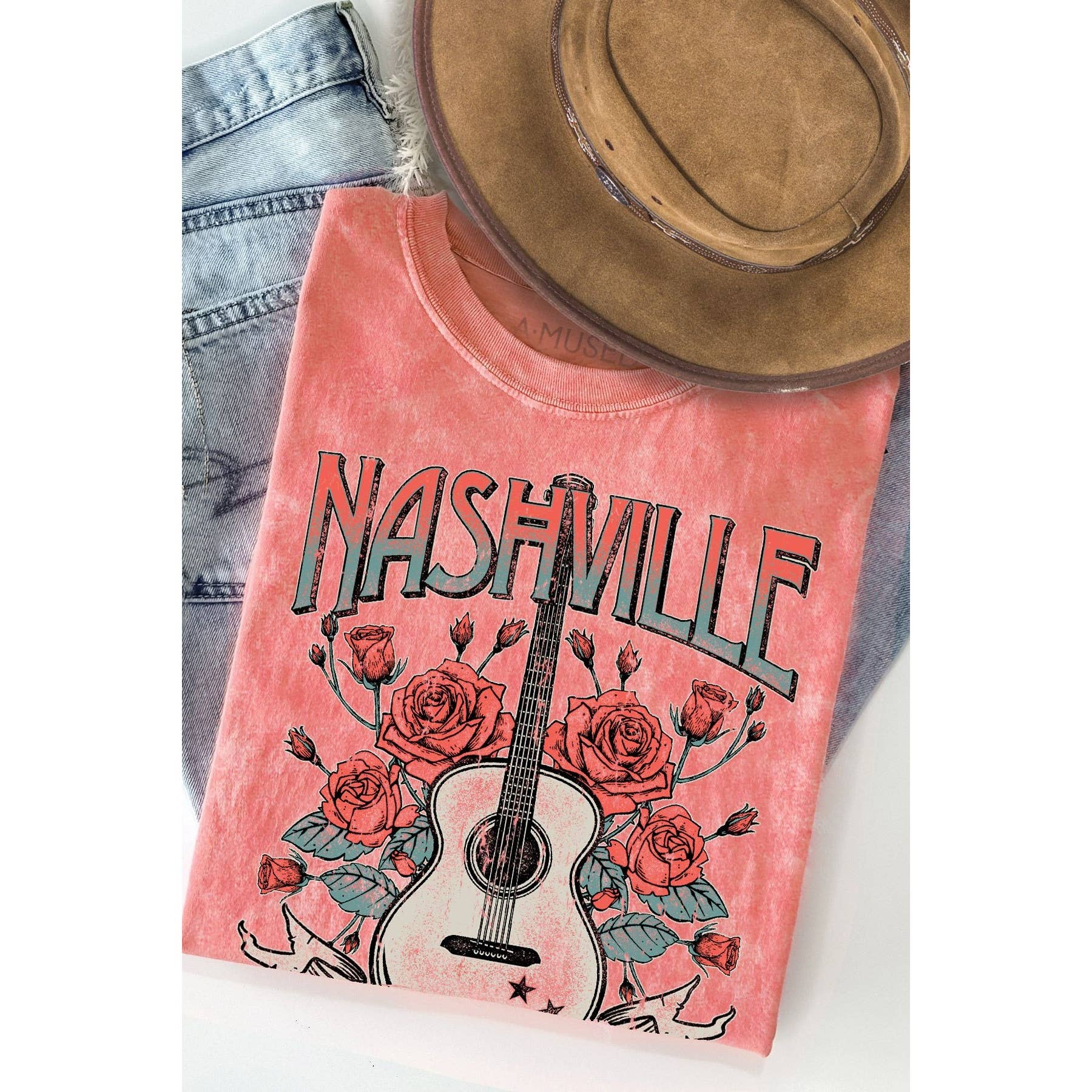 Nashville Music City Summer Vintage Mineral Wash - Adult & Kids T-Shirts, Sweatshirts & Hoodies apparel design preview 1