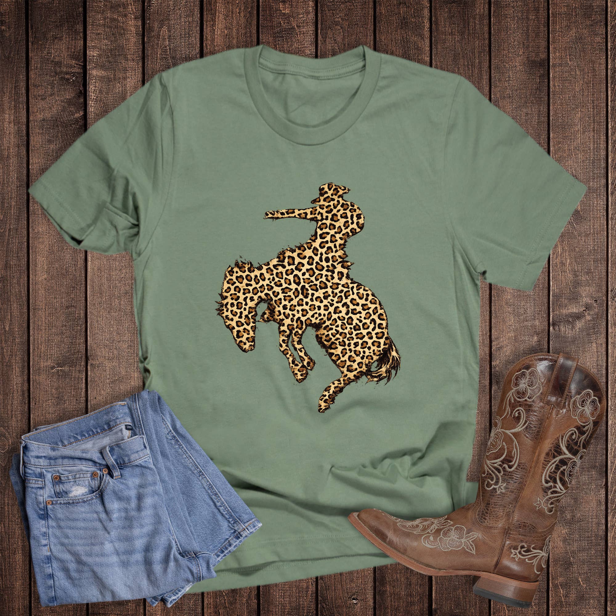Western Leopard Bucking Bronc Graphic - Adult & Kids T-Shirts, Sweatshirts & Hoodies apparel design preview 1