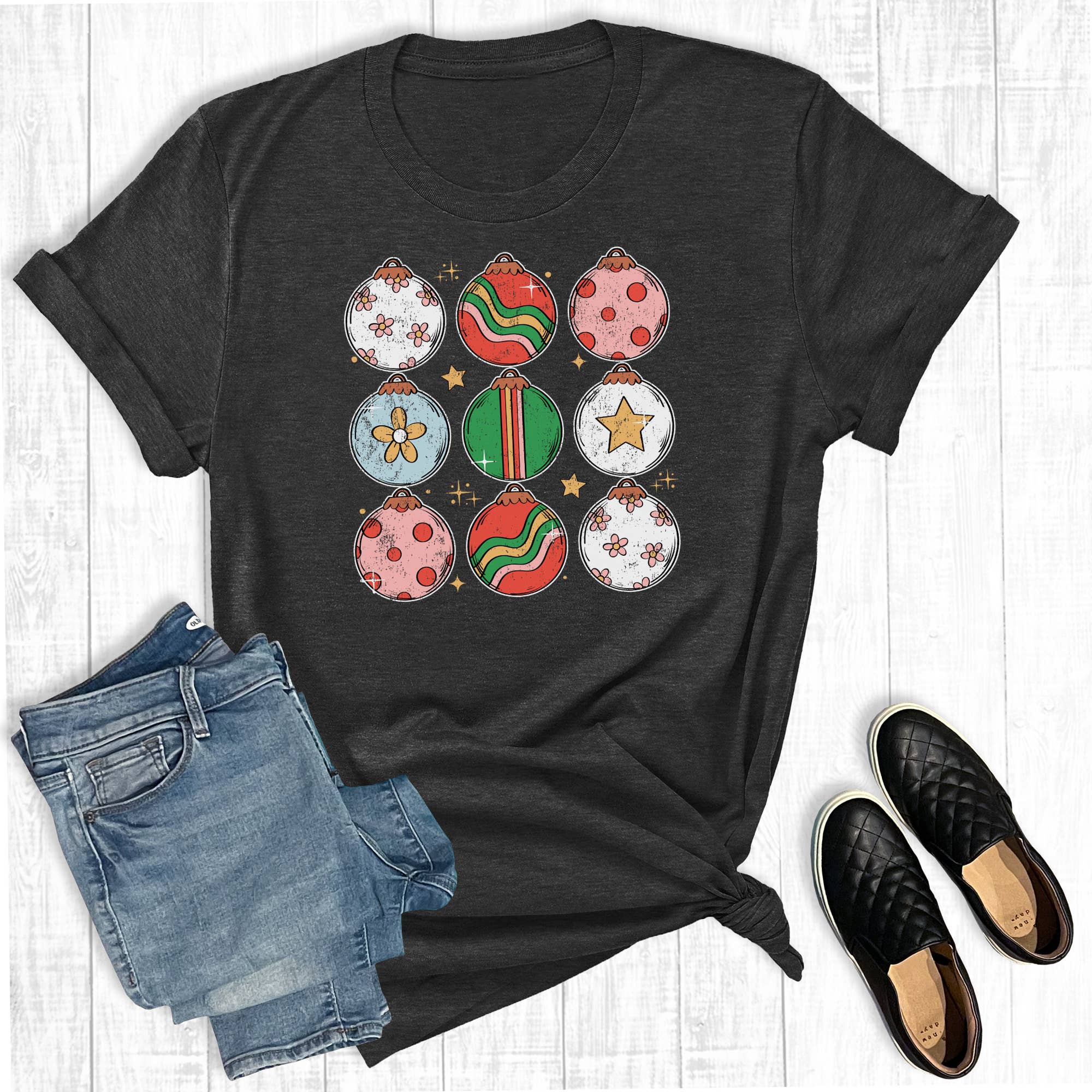 Boho Christmas Ornaments Graphic - Adult & Kids T-Shirts, Sweatshirts & Hoodies apparel design preview 1