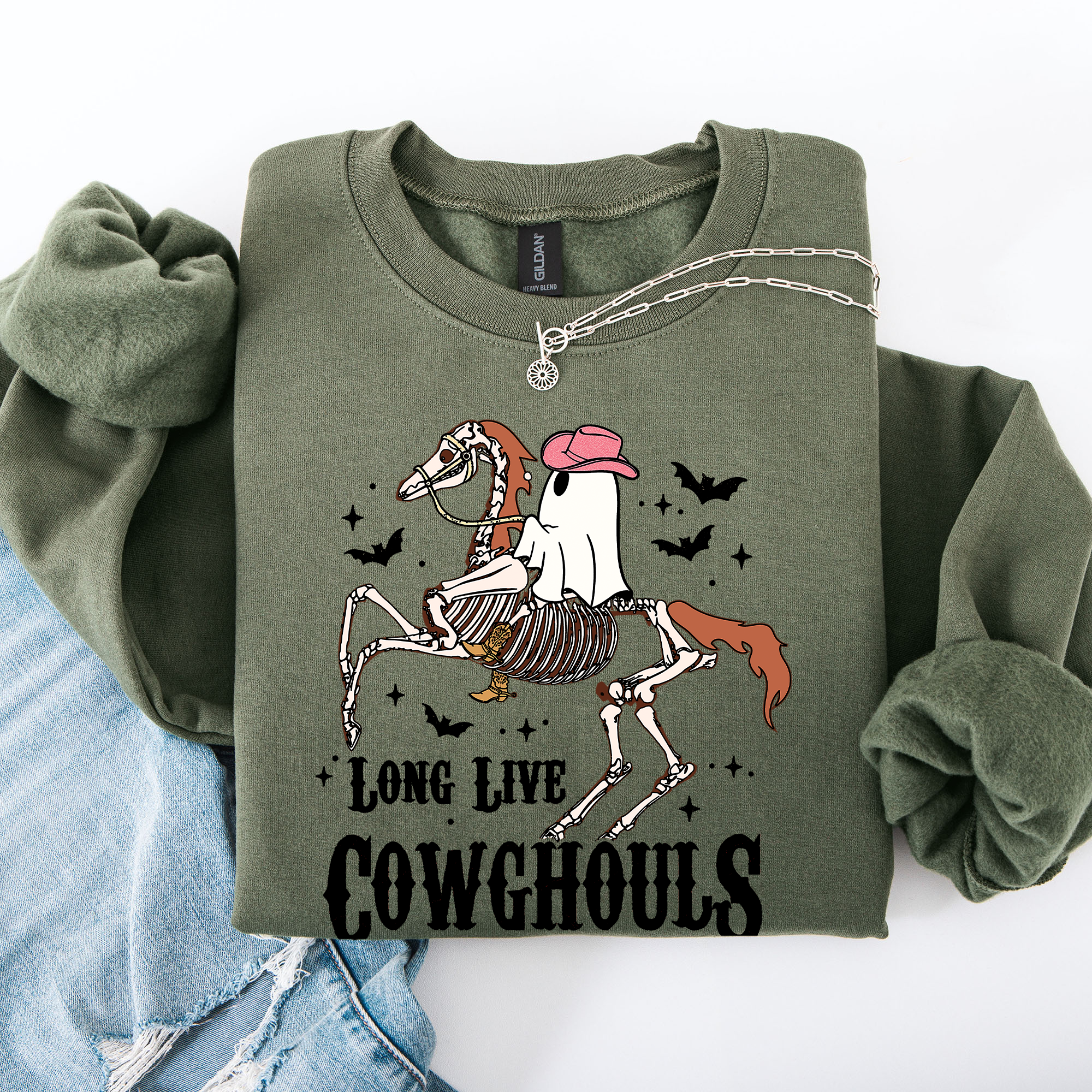 Long Live Cowghouls Ghost, Horse, Halloween - Adult & Kids T-Shirts, Sweatshirts & Hoodies apparel design preview 1