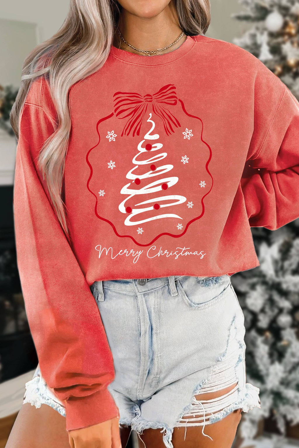 Merry Christmas Bow Tree Mineral Graphic Terry - Adult & Kids T-Shirts, Sweatshirts & Hoodies apparel design preview 1