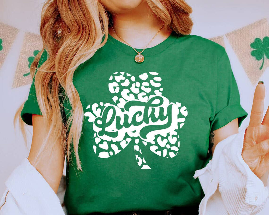 St Patricks Day Lucky Clover Leopard - Adult & Kids T-Shirts, Sweatshirts & Hoodies apparel design preview 1