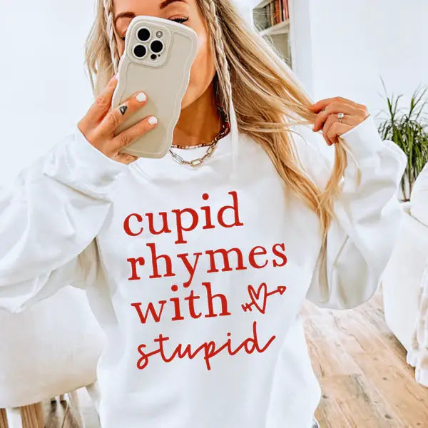 Cupid Rhymes with Stupid Valentines Graphic Crewneck - Adult & Kids T-Shirts, Sweatshirts & Hoodies apparel design preview 1