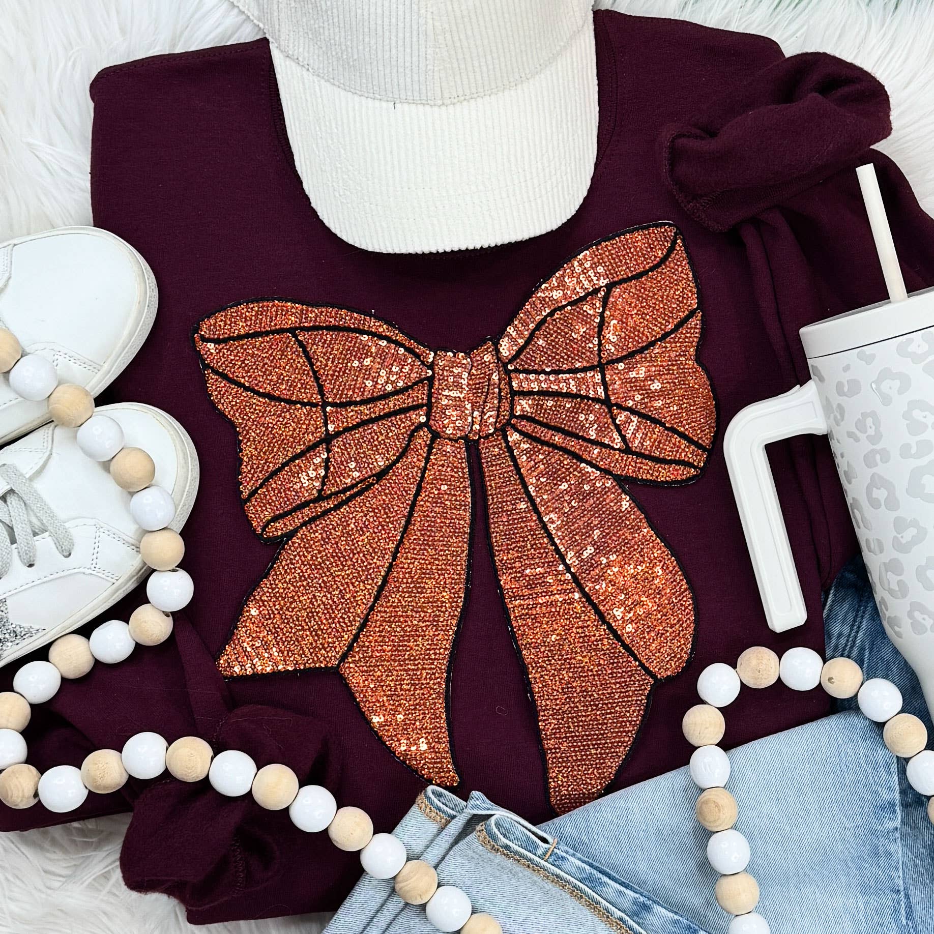 Sequins Basketball Bow Patch Garnet - Adult & Kids T-Shirts, Sweatshirts & Hoodies apparel design preview 1