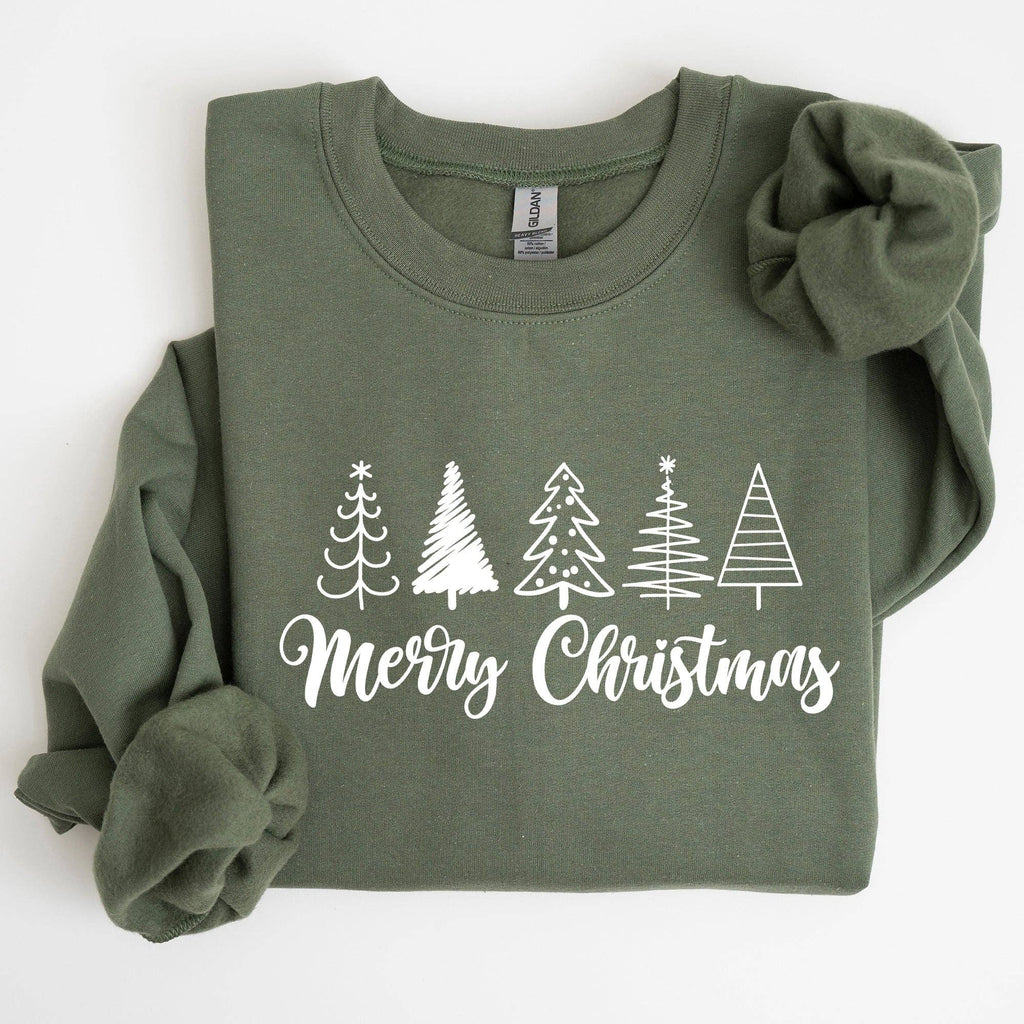 Minimalist Merry Christmas Trees, Classic, Retro, - Adult & Kids T-Shirts, Sweatshirts & Hoodies apparel design preview 1