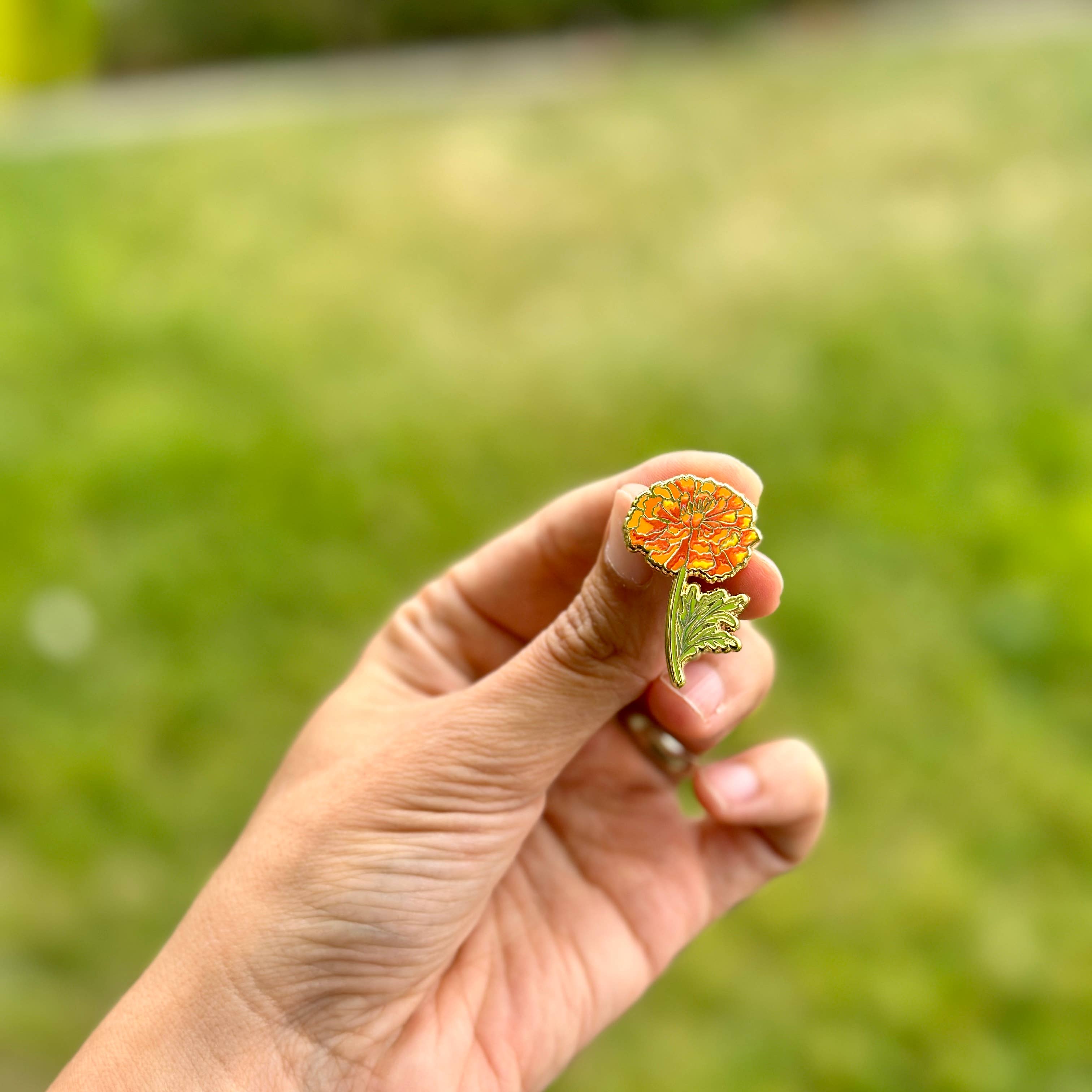 Marigold Flower Enamel Pin October Birth Month - Adult & Kids T-Shirts, Sweatshirts & Hoodies apparel design preview 1