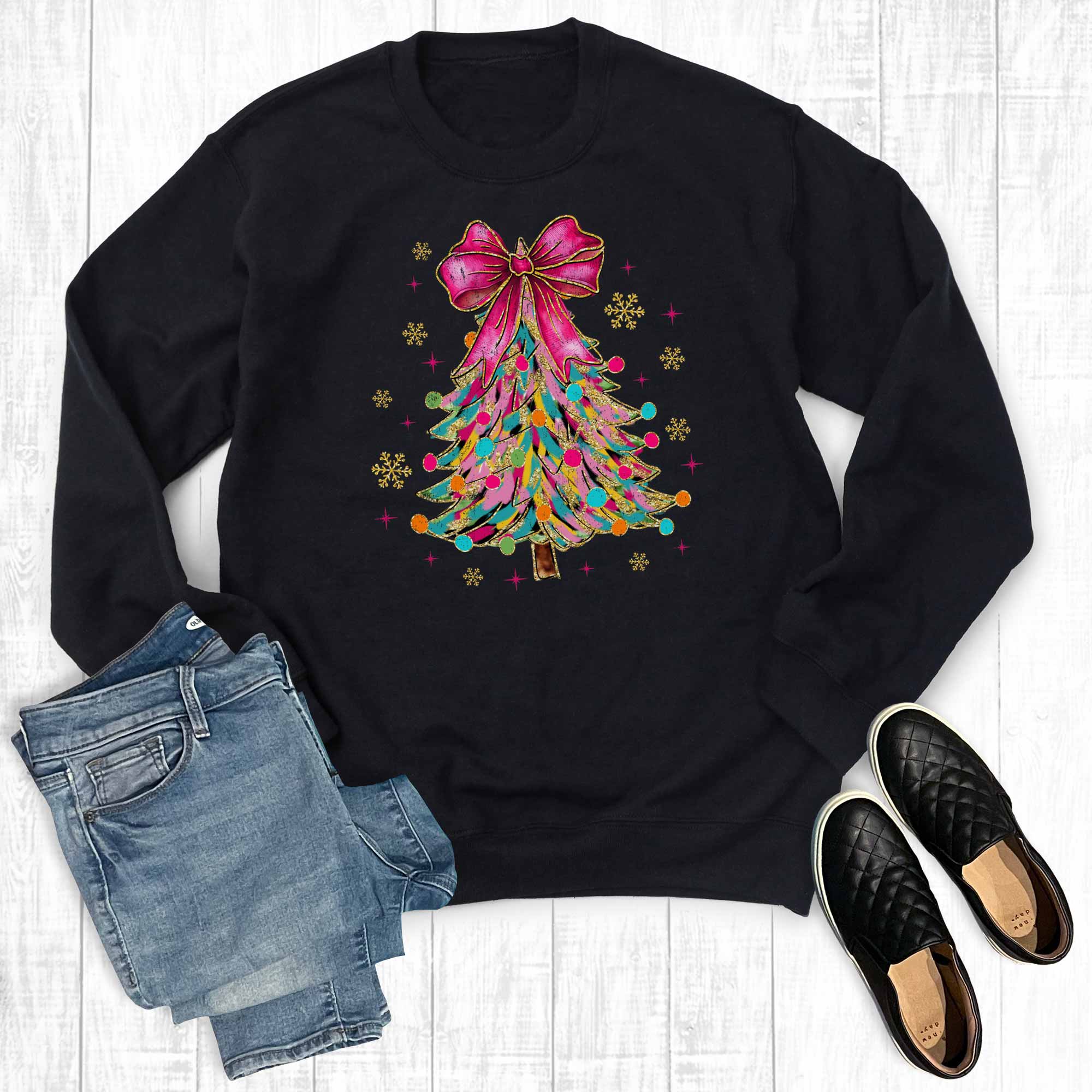 Retro Colorful Christmas Tree Graphic - Adult & Kids T-Shirts, Sweatshirts & Hoodies apparel design preview 1